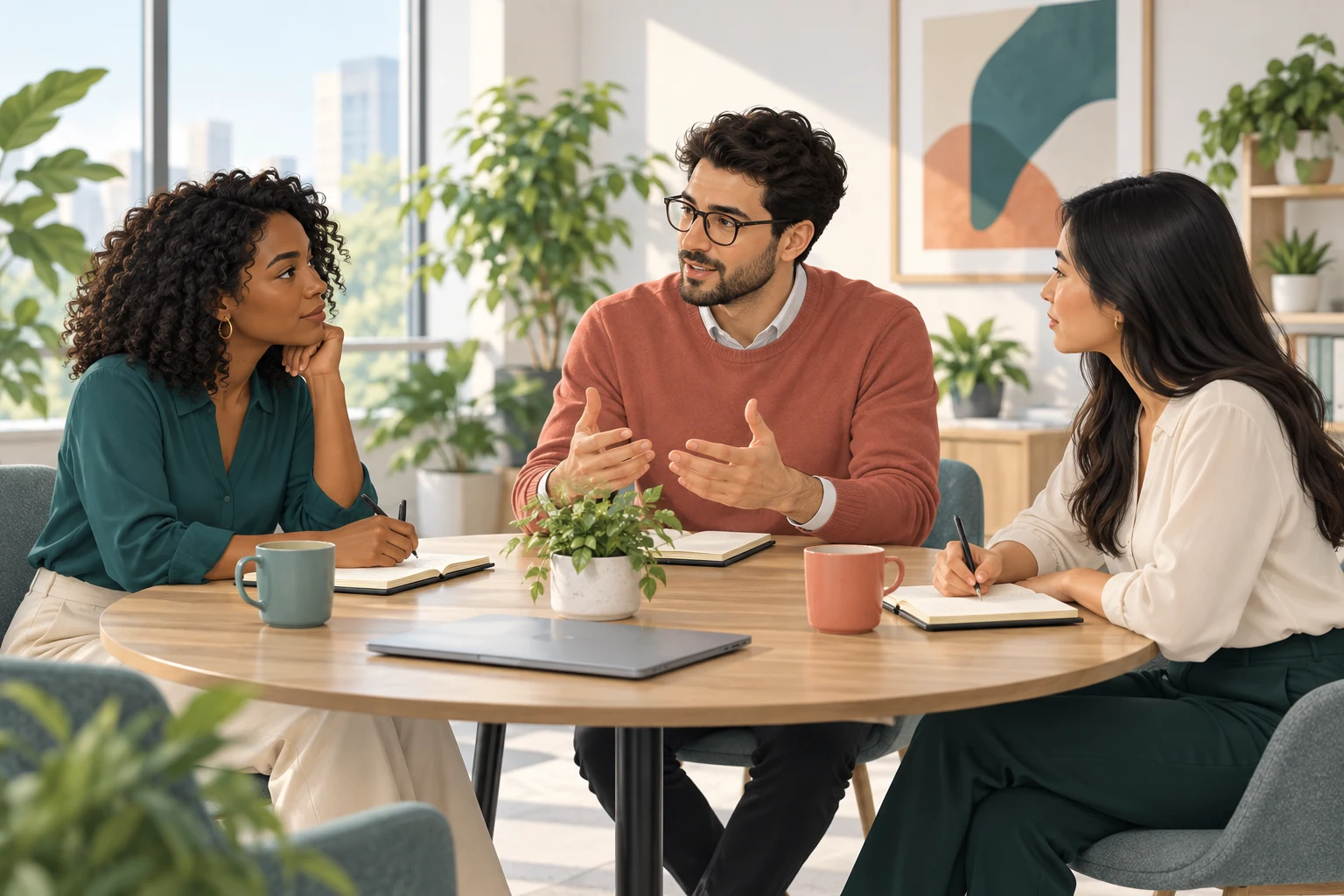Calm workplace discussion
